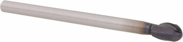 Accupro - 1/4" Diam, 3/8" LOC, 2 Flute Solid Carbide Ball End Mill - AlTiN Finish, Single End, 3" OAL, 3/16" Shank Diam, Spiral Flute - Eagle Tool & Supply