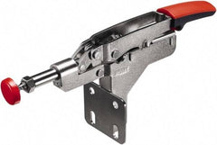 Bessey - 450 Lb Load Capacity, Flanged Base, Carbon Steel, Standard Straight Line Action Clamp - 4 Mounting Holes, 0.33" Plunger Diam, Straight Handle - Eagle Tool & Supply
