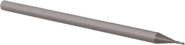 Accupro - 0.025" Diam, 0.037" LOC, 3 Flute Solid Carbide Ball End Mill - Uncoated, Single End, 2-1/2" OAL, 1/8" Shank Diam, Spiral Flute - Eagle Tool & Supply