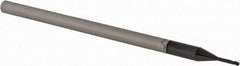 Accupro - 0.035" Diam, 0.052" LOC, 3 Flute Solid Carbide Ball End Mill - AlTiN Finish, Single End, 2-1/2" OAL, 1/8" Shank Diam, Spiral Flute - Eagle Tool & Supply