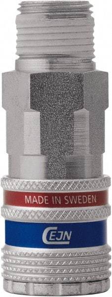 CEJN - 1/2 Male NPT Asian Pneumatic Hose Safety Coupler - Steel/Brass, 1/4" Body Diam, 1/2" Hose ID - Eagle Tool & Supply