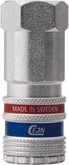 CEJN - 1/4 Female NPT Asian Pneumatic Hose Safety Coupler - Steel/Brass, 1/4" Body Diam, 1/4" Hose ID - Eagle Tool & Supply