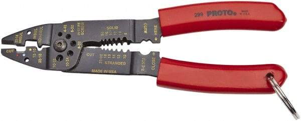 Proto - 22 to 10 AWG Capacity Tethered Wire Stripper/Crimper - 8-1/2" OAL - Eagle Tool & Supply