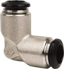 Value Collection - 5mm Outside Diam, Nickel Plated Brass Push-to-Connect Tube Union Elbow - 250 Max psi, Tube to Tube Connection, Buna O-Ring - Eagle Tool & Supply