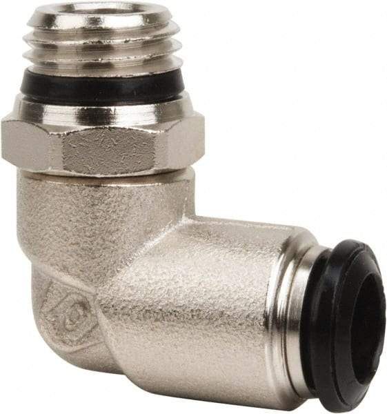 Value Collection - 14mm Outside Diam, 3/8 Universal, Nickel Plated Brass Push-to-Connect Tube Male Swivel Elbow - 250 Max psi, Tube to Universal Thread Connection, Buna O-Ring - Eagle Tool & Supply