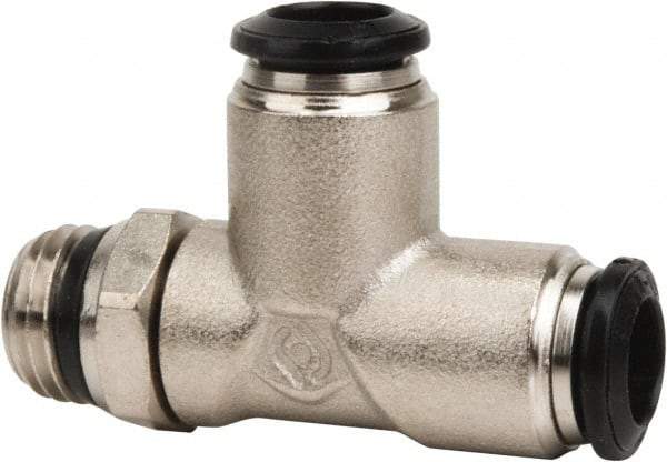 Value Collection - 6mm Outside Diam, 1/4 Universal, Nickel Plated Brass Push-to-Connect Tube Male Swivel Run Tee - 250 Max psi, Tube to Universal Thread Connection, Buna O-Ring - Eagle Tool & Supply