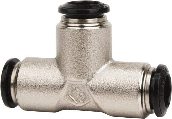 Value Collection - 5mm Outside Diam, Nickel Plated Brass Push-to-Connect Tube Union Tee - 250 Max psi, Tube to Tube Connection, Buna O-Ring - Eagle Tool & Supply