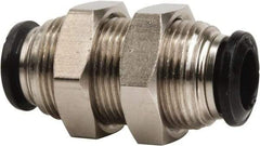 Value Collection - 5mm Outside Diam, Nickel Plated Brass Push-to-Connect Tube Bulkhead Union - 250 Max psi, Tube to Tube Connection, Buna O-Ring - Eagle Tool & Supply