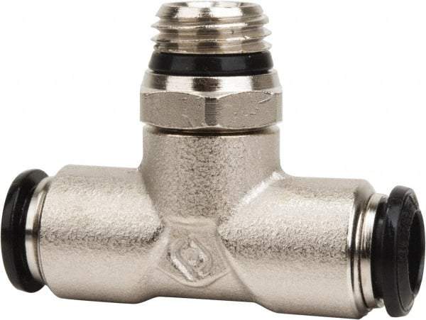 Value Collection - 4mm Outside Diam, 1/8 Universal, Nickel Plated Brass Push-to-Connect Tube Male Swivel Branch Tee - 250 Max psi, Tube to Universal Thread Connection, Buna O-Ring - Eagle Tool & Supply