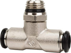Value Collection - 5mm Outside Diam, M5 Metric, Nickel Plated Brass Push-to-Connect Tube Male Swivel Branch Tee - 250 Max psi, Tube to Metric Thread Connection, Buna O-Ring - Eagle Tool & Supply