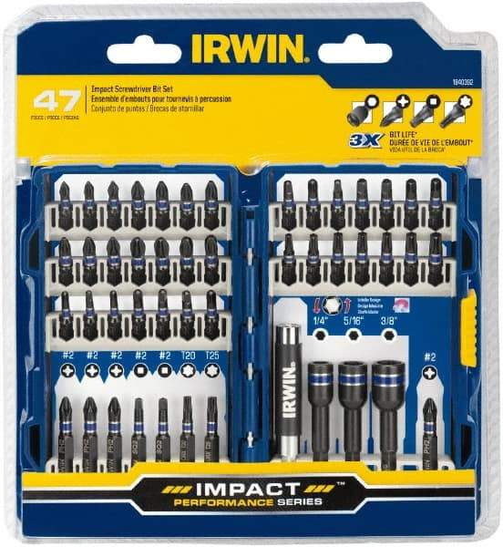 Irwin - 47 Piece, Phillips, Square, Torx, Hex Nutsetter Handle, Drive Set - 1/4 to 3/8" Hex, #1 to #3 - Eagle Tool & Supply