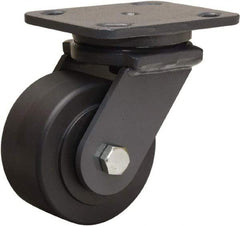Hamilton - 4" Diam x 2" Wide x 5-5/8" OAH Top Plate Mount Swivel Caster - Nylon, 2,000 Lb Capacity, Sealed Precision Ball Bearing, 4 x 5" Plate - Eagle Tool & Supply