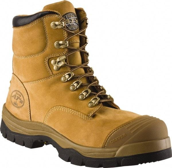 OLIVER - Men's Size 7 Medium Width Steel Work Boot - Wheat, Leather Upper, Rubber Outsole, 6" High, Non-Slip - Eagle Tool & Supply