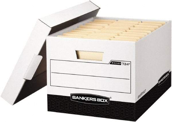 BANKERS BOX - 1 Compartment, 12-3/4" Wide x 10-3/8" High x 16-1/2" Deep, Storage Box - Corrugated Cardboard, White/Black - Eagle Tool & Supply