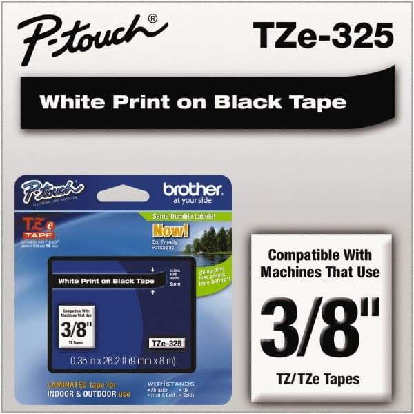 Brother - 3/8" Wide x 314.4" Long, Black Plastic/Paper Tape Cassette - For Label Maker - Eagle Tool & Supply