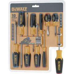 DeWALT - 10 Piece Slotted & Phillips Screwdriver Set - Color Coded Handle, Blade Sizes: Length 6, Width 3/16, 1/4 & 1/8, Bit Sizes: Philips #0 to #2, Tip Thickness: 1/8, 3/16 & 1/4 - Eagle Tool & Supply