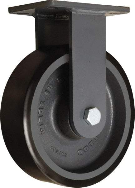 Hamilton - 10" Diam x 3" Wide x 12-1/2" OAH Top Plate Mount Rigid Caster - Polyurethane Mold onto Cast Iron Center, 3,900 Lb Capacity, Tapered Roller Bearing, 5-1/4 x 7-1/4" Plate - Eagle Tool & Supply