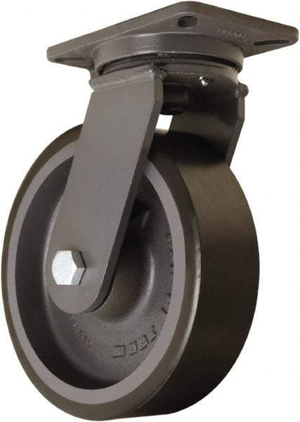 Hamilton - 10" Diam x 3" Wide x 12-1/2" OAH Top Plate Mount Swivel Caster - Polyurethane Mold onto Cast Iron Center, 3,900 Lb Capacity, Tapered Roller Bearing, 5-1/4 x 7-1/4" Plate - Eagle Tool & Supply