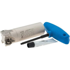Iscar - 1-1/2" Cut Diam, 0.512" Max Depth of Cut, 1-1/4" Shank Diam, 4" OAL, Indexable Square Shoulder Helical End Mill - HM390 TDKT 1505.. Inserts, Weldon Shank, 0° Lead Angle, Through Coolant, Series HeliIQMill - Eagle Tool & Supply