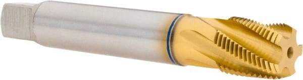 Guhring - 3/8-18 NPT, 5 Flutes, Modified Bottoming Chamfer, TiN Finish, Cobalt, Spiral Flute Pipe Tap - 16mm Shank Diam, 12mm Square Size, Series 1088 - Eagle Tool & Supply