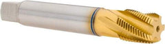 Guhring - 3/8-18 NPT, 5 Flutes, Modified Bottoming Chamfer, TiN Finish, Cobalt, Spiral Flute Pipe Tap - 16mm Shank Diam, 12mm Square Size, Series 1088 - Eagle Tool & Supply