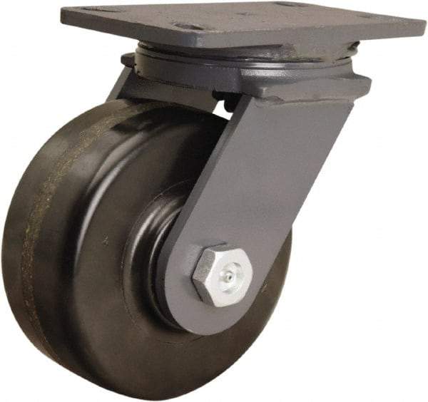 Hamilton - 6" Diam x 2-1/2" Wide x 7-3/4" OAH Top Plate Mount Swivel Caster - Phenolic, 1,800 Lb Capacity, Tapered Roller Bearing, 4-1/2 x 6-1/2" Plate - Eagle Tool & Supply