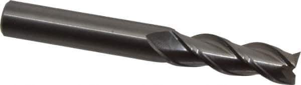 Kennametal - 1/2", 1-1/2" LOC, 1/2" Shank Diam, 4" OAL, 3 Flute, Solid Carbide Square End Mill - Single End, Uncoated, Spiral Flute, 37° Helix, Centercutting, Right Hand Cut, Right Hand Flute, Series AADE - Eagle Tool & Supply