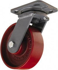 Hamilton - 6" Diam x 2" Wide x 7-1/2" OAH Top Plate Mount Swivel Caster - Cast Iron, 1,400 Lb Capacity, Sealed Precision Ball Bearing, 4 x 5" Plate - Eagle Tool & Supply