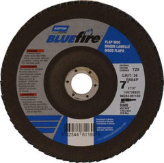 Norton - 36 Grit, 7" Disc Diam, 7/8" Center Hole, Type 29 Zirconia Alumina Flap Disc - 8,600 Max RPM, Cloth Backing, Arbor Attaching System, Coated - Eagle Tool & Supply