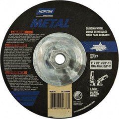 Norton - 24 Grit, 7" Wheel Diam, 1/8" Wheel Thickness, Type 27 Depressed Center Wheel - Extra Coarse Grade, Aluminum Oxide, 8,600 Max RPM, Compatible with Angle Grinder - Eagle Tool & Supply