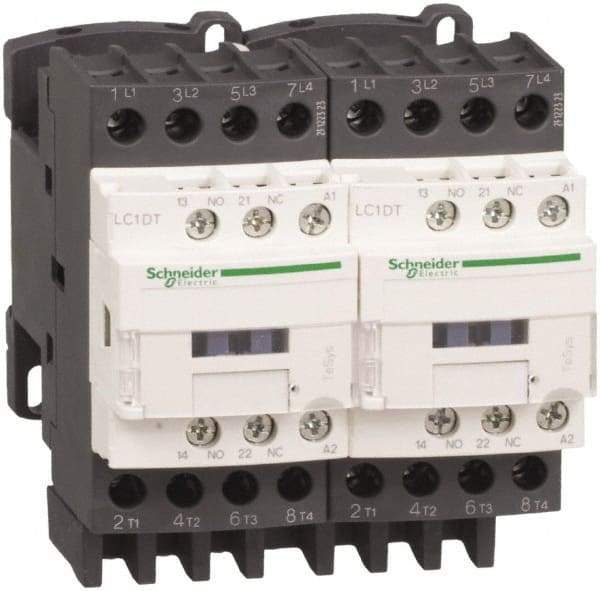 Schneider Electric - 4 Pole, 120 Coil VAC at 50/60 Hz, 32 Amp at 440 VAC, Reversible IEC Contactor - Bureau Veritas, CCC, CSA, CSA C22.2 No. 14, DNV, EN/IEC 60947-4-1, EN/IEC 60947-5-1, GL, GOST, LROS, RINA, RoHS Compliant, UL 508, UL Listed - Eagle Tool & Supply