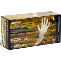 ‎62-322/M Disposable Gloves - Ambi-Dex Repel Disposable Latex - 5 Mil Natural - Powdered - Text Grip - Exact Industrial Supply