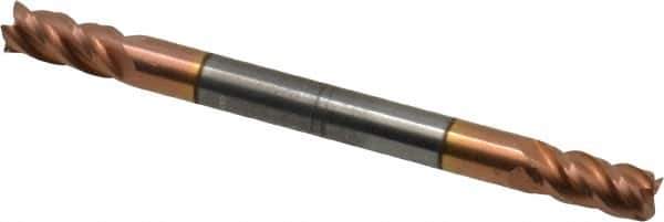 Accupro - 4mm, 8mm LOC, 4mm Shank Diam, 50mm OAL, 4 Flute, Solid Carbide Square End Mill - Double End, TiCN Finish, Spiral Flute, 40° Helix, Centercutting, Right Hand Cut, Right Hand Flute - Eagle Tool & Supply