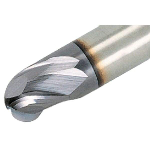 Iscar - 5/16" Diam, 3/8" LOC, 3 Flute Solid Carbide Ball End Mill - TiAlN Finish, Single End, 2-1/2" OAL, 5/16" Shank Diam, Spiral Flute - Eagle Tool & Supply