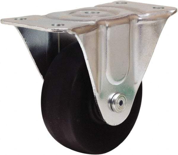 Hamilton - 4" Diam x 1-1/2" Wide x 5" OAH Top Plate Mount Rigid Caster - Hard Rubber, 300 Lb Capacity, Self-Lubricating Bearing, 3 x 6-3/16" Plate - Eagle Tool & Supply