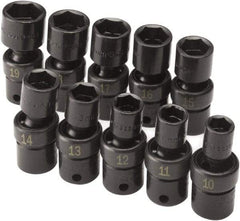 SK - 10 Piece 3/8" Drive Standard Impact Socket Set - 6 Points, 10 to 19mm, Metric Measurement Standard - Eagle Tool & Supply