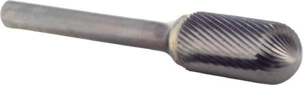 M.A. Ford - 1/2" Cut Diam, 1/4" Shank Diam, Cylinder with Radius Head Single Fine Cut Burr - Carbide, Radius End, 1" LOC, 3" OAL - Eagle Tool & Supply