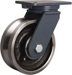 Hamilton - 8" Diam x 3" Wide, Forged Steel Swivel Caster - 4,000 Lb Capacity, Top Plate Mount, 5-1/4" x 7-1/4" Plate, Straight Roller Bearing - Eagle Tool & Supply