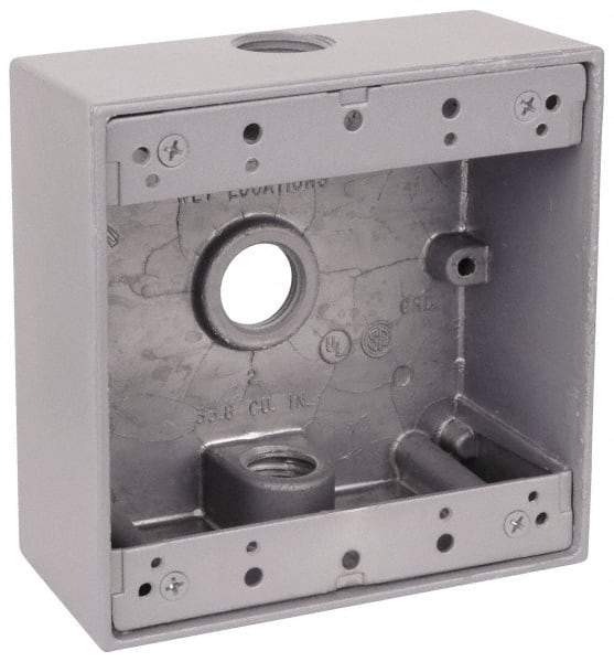 Thomas & Betts - 2 Gang, (3) 3/4" Knockouts, Aluminum Square Outlet Box - 4-9/16" Overall Height x 4-5/8" Overall Width x 2-1/16" Overall Depth, Weather Resistant - Eagle Tool & Supply