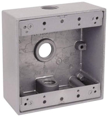 Thomas & Betts - 2 Gang, (3) 3/4" Knockouts, Aluminum Square Outlet Box - 4-9/16" Overall Height x 4-5/8" Overall Width x 2-1/16" Overall Depth, Weather Resistant - Eagle Tool & Supply