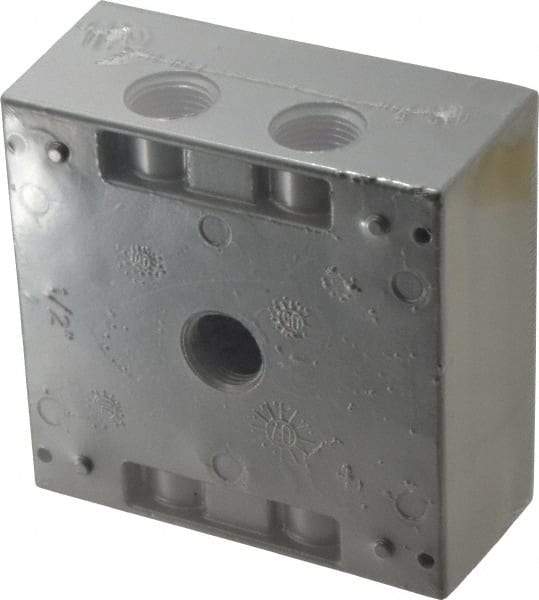 Thomas & Betts - 2 Gang, (5) 1/2" Knockouts, Aluminum Square Outlet Box - 4-9/16" Overall Height x 4-5/8" Overall Width x 2-1/16" Overall Depth, Weather Resistant - Eagle Tool & Supply