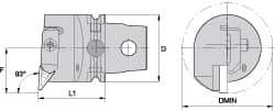 Kennametal - Right Hand Cut, Size KM63, V.. Insert Compatiblity, Internal Modular Turning & Profiling Cutting Unit Head - 43mm Ctr to Cutting Edge, 60mm Head Length, Through Coolant, Series Top Notch - Eagle Tool & Supply