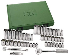 SK - 47 Piece 3/8" Drive Deep Well Socket Set - 6, 12 Points, 1/4" to 7/8" (6mm to 19mm) Range, Inch/Metric Measurement Standard - Eagle Tool & Supply