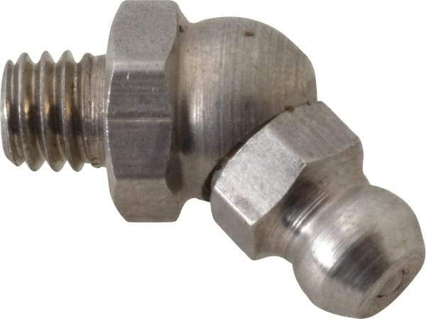 PRO-LUBE - 45° Head Angle, M6x1.0 Metric Stainless Steel Standard Grease Fitting - 9mm Hex, Zinc Plated Finish - Eagle Tool & Supply