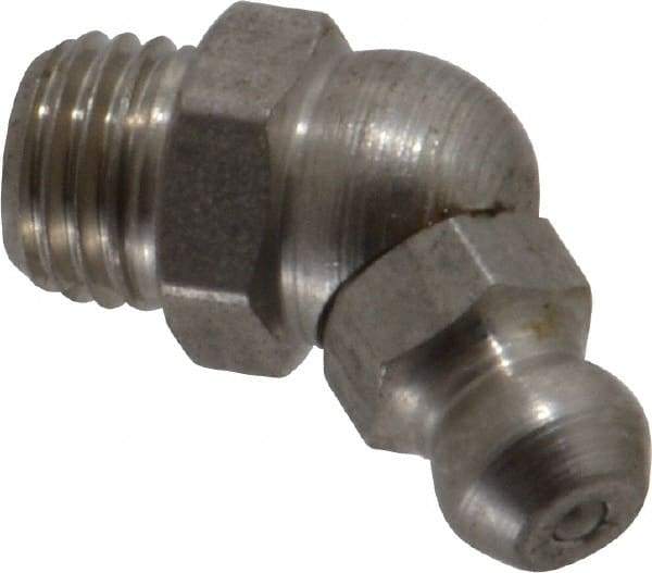PRO-LUBE - 45° Head Angle, M8x1.0 Metric Stainless Steel Standard Grease Fitting - 9mm Hex - Eagle Tool & Supply