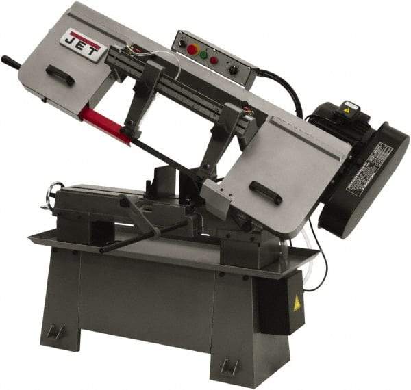 Jet - 9 x 13" Max Capacity, Manual Step Pulley Horizontal Bandsaw - 82, 132, 170 & 235 SFPM Blade Speed, 115/230 Volts, 45°, 1.5 hp, 1 Phase - Eagle Tool & Supply