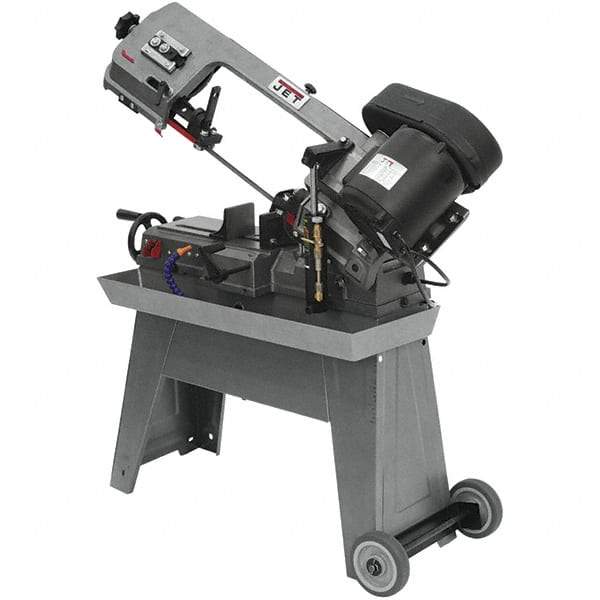 Jet - 7-1/2 x 5" Max Capacity, Manual Geared Head Horizontal Bandsaw - 85, 125 & 200 SFPM Blade Speed, 115/230 Volts, 45°, 0.5 hp, 1 Phase - Eagle Tool & Supply