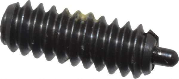 Vlier - 6-32, 3/8" Thread Length, 1/16" Plunger Projection, Steel Threaded Spring Plunger - 0.044 - 0.045" Max Plunger Diam, 3/8" Plunger Length, 1 Lb Init End Force, 1.6 Lb Final End Force - Eagle Tool & Supply