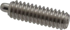 Vlier - 1/4-20, 3/4" Thread Length, 1/8" Plunger Projection, Stainless Steel Threaded Spring Plunger - 0.117 - 0.118" Max Plunger Diam, 3/4" Plunger Length, 2 Lb Init End Force, 9 Lb Final End Force - Eagle Tool & Supply