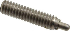Vlier - 1/4-20, 1" Thread Length, 3/16" Plunger Projection, Stainless Steel Threaded Spring Plunger - 0.117 - 0.118" Max Plunger Diam, 1" Plunger Length, 1 Lb Init End Force, 4 Lb Final End Force - Eagle Tool & Supply